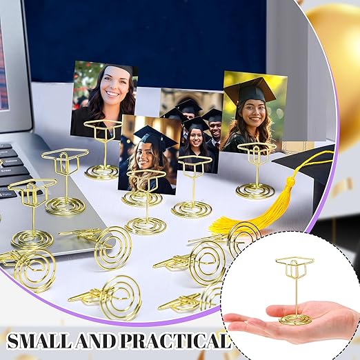 Rtteri 30 Pcs Grad Cap Graduation Picture Display 2 Inch Gold Photo Holders for Centerpieces Graduation Table Number Holders Card Stands for Class of 2026 Grad Party supplies