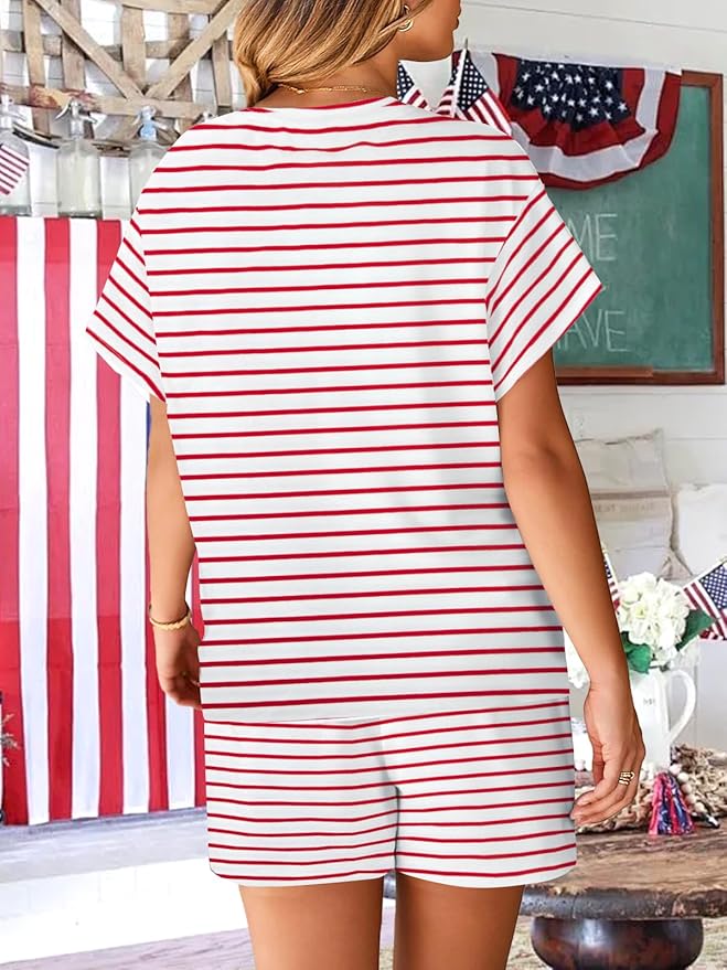VILOVE 4th of July 2 Piece Sequin Outfits Women 250 Anniversary Usa Shirts and Short Sets Casual Patriotic Shirt Summer Set