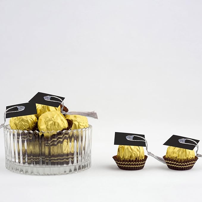 Gyufise 36Pcs 2026 Graduation Cap Cupcake Toppers with Tassel Adhesive Dots Chocolate Decorations Class of 2026 Congrats Grad Cap Cupcake Decorations for 2026 Graduation Theme Party Supplies Silver