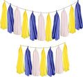 Yellow White & Blue Paper Tassels Garland Banner - Handmade Tassel Decor for Party, Wedding Backdrop, DIY Crafts (30-Pack)