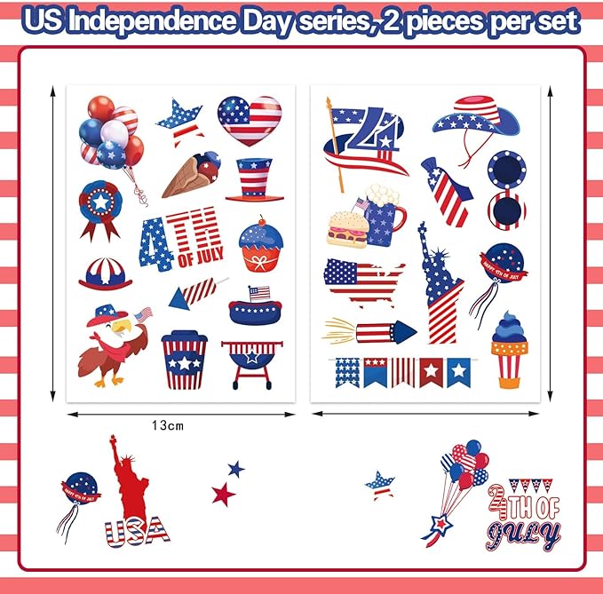 16 Sheets 4th of July Stickers for Kids Patriotic Crafts, Independence Day Red White Blue Face Stickers, Party Favors Games Supplies, Memorial Day