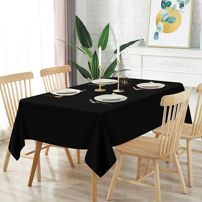 Mulbozy 2 Pcs Black Plastic Tablecloth for Rectangle Table, 54 × 108 inches Disposable Black Party Table Covers for Birthday, Wedding, Baby Shower, Holdiay Party Decoration