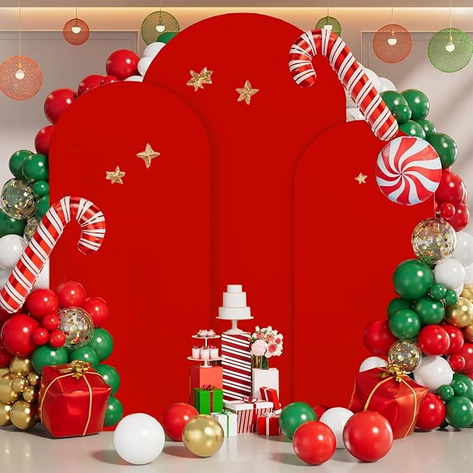 Wedding Arch Cover (7.2FT, 6.6FT, 6FT) Set of 3 Arch Backdrop Spandex Cover for Birthday Party Baby Shower Ceremony Banquet Decoration (Red, 7.2FT,6.6FT,6FT)