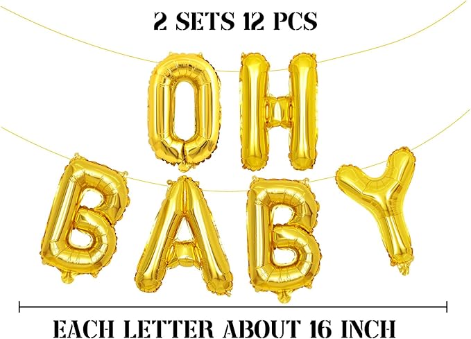 2 Set 12Pcs Gold Oh Baby Letter Balloons 16in Balloon Baby Shower Decorations Party Decor Gold Letter Balloons Oh Baby Party Supplies