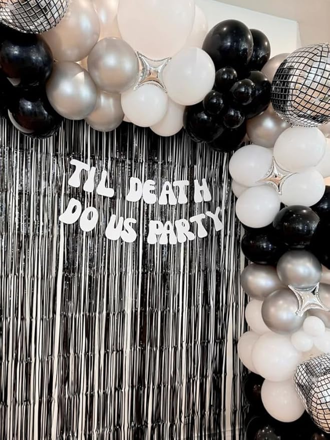 Black Backdrops Curtains Party Decorations, Tinsel Streamers Birthday Decoration for 30th Her Him, Photo Booth Props for Graduation, Wedding, 2Pack 3.28X8.2Ft