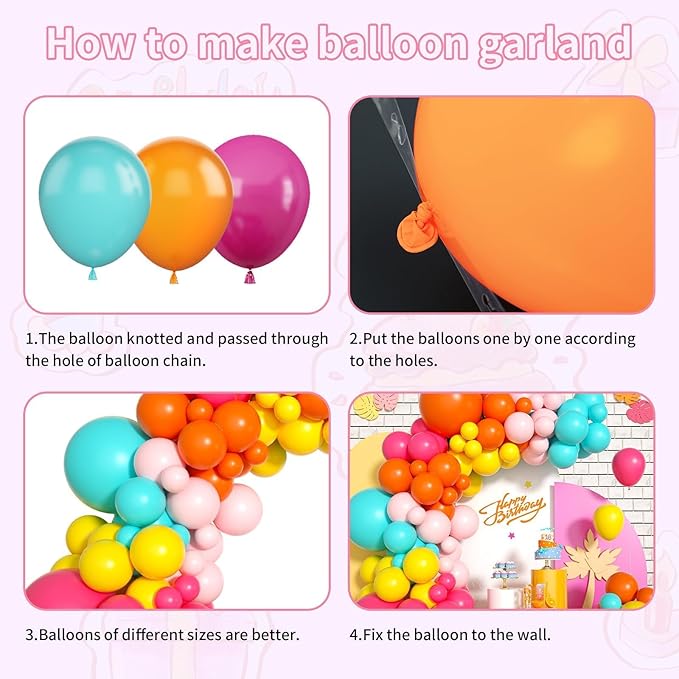 Pink Yellow Orange Balloon Garland, 131PCS and Arch with Rose Red Blue Latex Balloons, Balloons for Girls Birthday, Tropical Fiesta Party Decorations