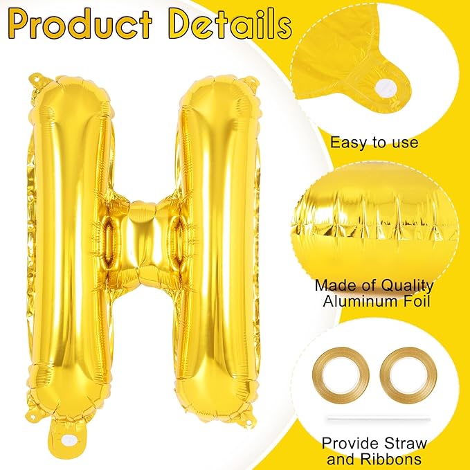 26 Pcs Gold Letter Balloons,16 Inch Foil Alphabet Letter Balloons,Letter A-Z Balloon Banner Custom Phrase Balloon for Birthday Party Wedding Anniversary Decoration (Gold 26pcs)