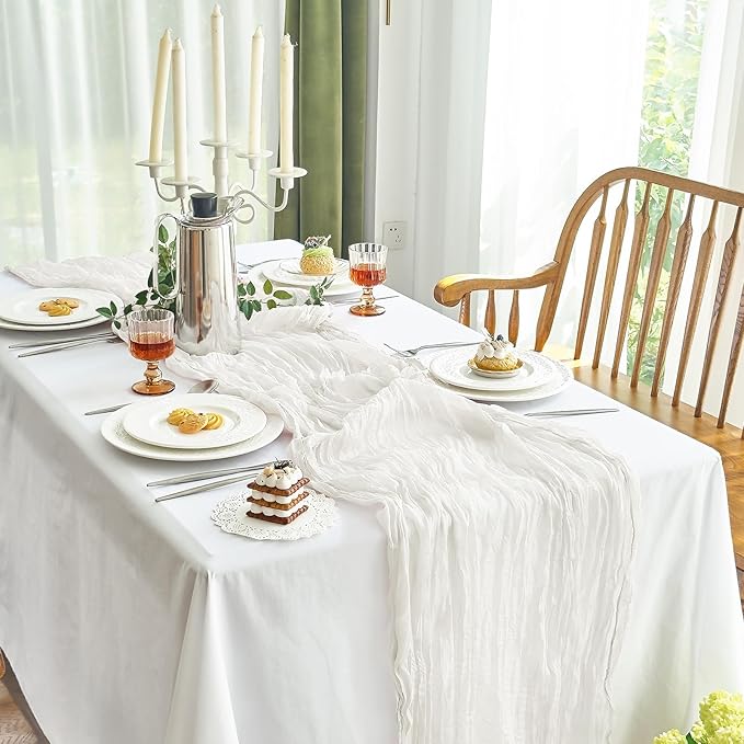 IVAPUPU 10 Pcs Cheesecloth Table Runner - 10ft Ivory White Easter Spring Boho Gauze Cheese Cloth Table Runners for Baby Shower Decoration Wedding Party Garden Farmhouse