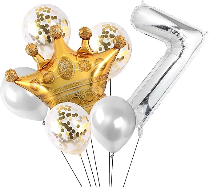 16 In Silver Large Numbers Balloons 0-9, Self Inflating Number 7 Balloons for Boys Girls, Big Silver Digit 7 Balloons for Women Men Birthday Party Anniversary Wedding Supplies Decorations