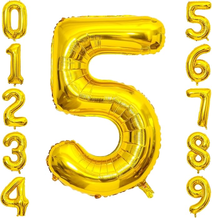 Gold Number Balloons Birthday Balloons - Giant Gold Number 5 Balloon 40 inch, Numbers Balloon Birthday Decorations, Gold Party Supplies for Women Men