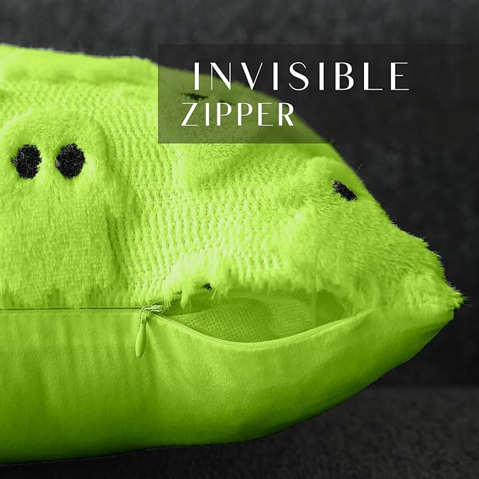 DFXSZ Halloween Pillow Covers 18x18 inch Set of 2 Green Ghost Throw Pillow Cases Soft Plush Faux Fur Wool Couch Cushion Case for Chair Sofa Bedroom Living Room Home Decor PTK03Y18