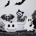 4PCS Halloween Decorations Indoor, Halloween Tiered Tray Decor Table Sign, Halloween Wooden Signs Ghost Bat Pumpkin Cat Blocks Signs, Table Decor Halloween Party Decorations for Mantle Home Shelf