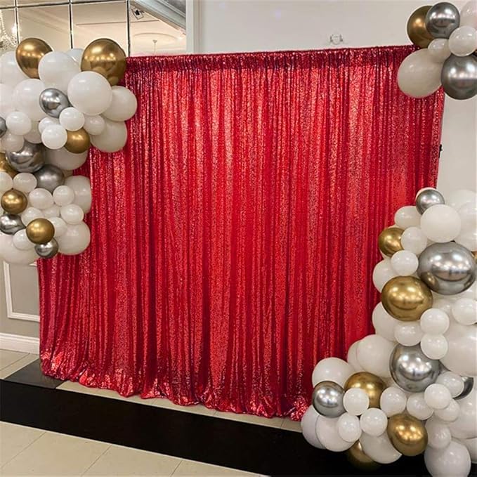 B-COOL Red Valentines Sequin Backdrop Curtains 6 Panels 2ftx8ft Shiny Curtain Backdrop Drapes for Wedding Parties Home Event Background Decorations