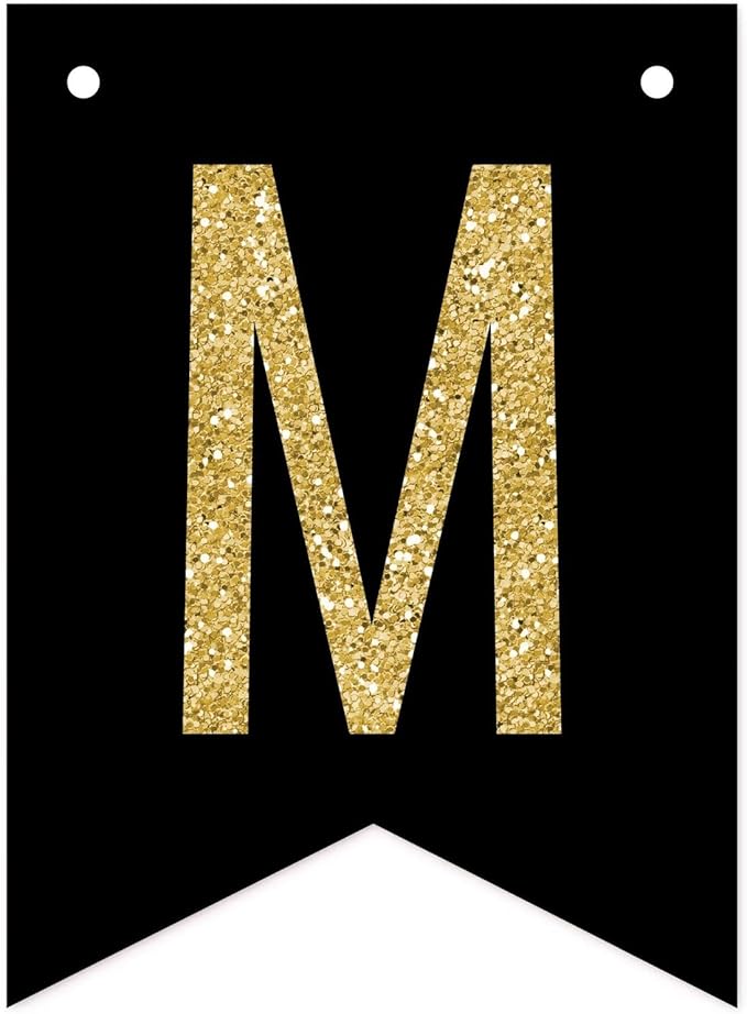 Andaz Press Faux Gold Glitter on Black Party Banner Decorations, Merry Christmas, Approx 5-Feet, 1-Set, Going Away Study Abroad Graduation Retirement Colored Hanging Pennant Decor