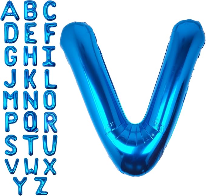 40Inch Blue Letter V Balloon Foil Helium Letter Balloons A-Z Giant Large Mylar Big Party Balloon for Birthday Party Decorations