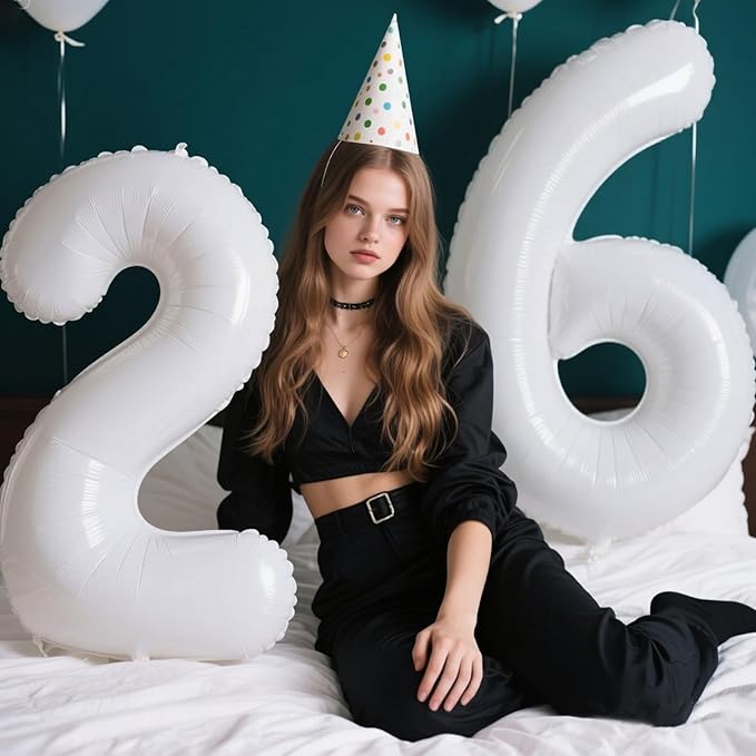 40 Inch White Number 26 Digital Balloon,Jumbo Mylar Foil Helium Balloon for 26 Balloons for Birthday Party,Wedding Anniversary Party Decorations
