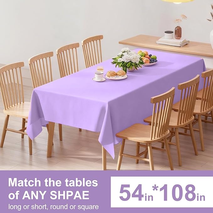Purple Tablecloth - 3 Pack 54" × 108" Rectangle Disposable Light Purple Tablecloth, Lavender Waterproof Plastic Table Cover for Party, Wedding, Lavender Birthday Decoration