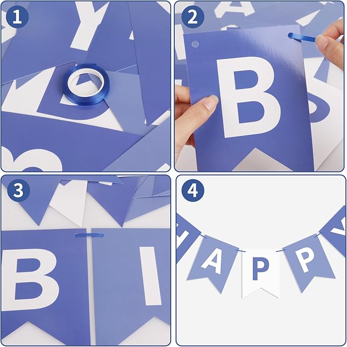 Grayish Blue Birthday Banner Sign Happy Birthday Bunting Banner Garland for Kids Girl Woman Tea Party Decorations Bunting Flag Party Supplies