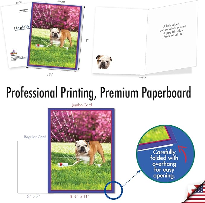 NobleWorks Extra Large Hilarious Birthday Paper Card From Us 8.5 x 11 Inch with Envelope (1 Pack) Big, Jumbo Bday Dog In Sprinkler J3209BDG-US