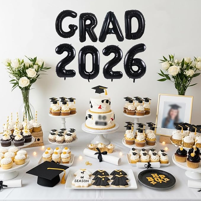 TONIFUL Graduation Balloons 16 Inch Black Grad Balloons 16 Inch Black Large Number 2026 Foil Balloons for 2026 Graduation Party Graduate Congratulations 2026 Congrats Grad Decorations