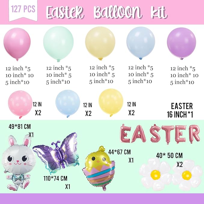 Easter balloon garland arch kit pastel balloons with Easter egg chicken daisy bunny Butterfly Pastel pink letter foil balloons for spring big resurrection day baby shower party decorations