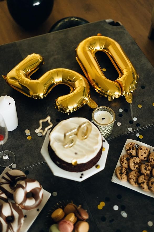 [20 Pcs] 16" Gold Foil Number Balloons (2 sets of 0-9) - Mylar Aluminum Hanging Decorations for Graduation, Birthday, Christmas & New Year's Eve Parties