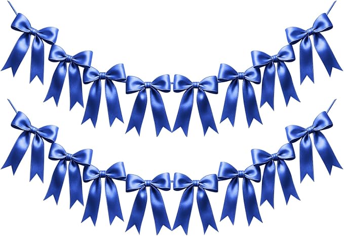 2 Strings of 16PCS Navy Blue Bow Garlands Banner Decoration,Pre-Strung Satin Ribbon Ornaments for Birthday,Bachelorette Party,Bridal Shower,Wedding,Engagement,Baby Shower,Graduation Decor,Anniversary