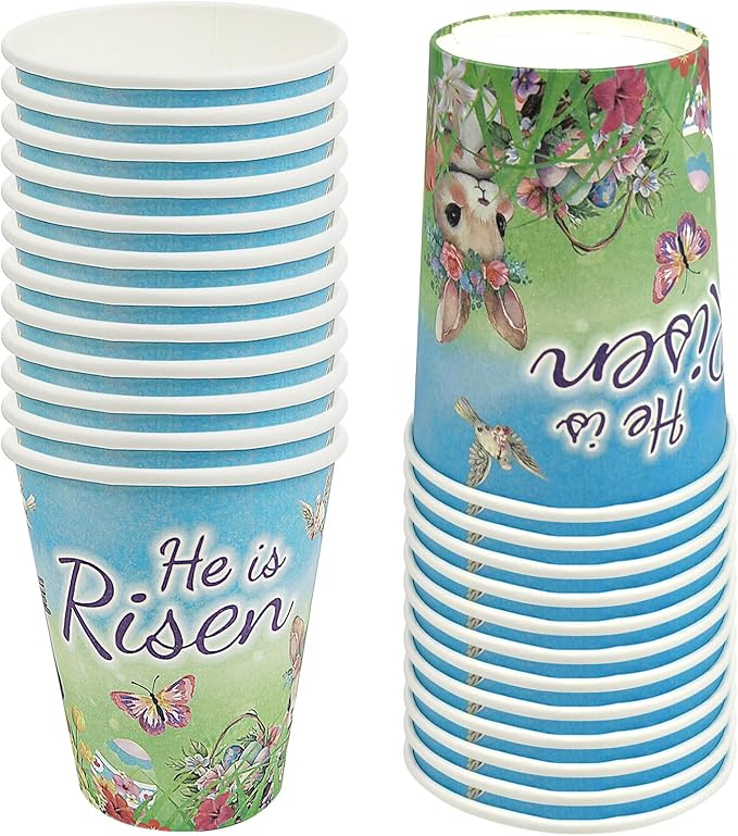 Easter He is Risen Party Tableware Set for 24 Guests Including Dinner Dessert Plates, Lunch Napkins, Cups, Knife, Fork and Spoon for Easter Party Celebration Supplies Decorations