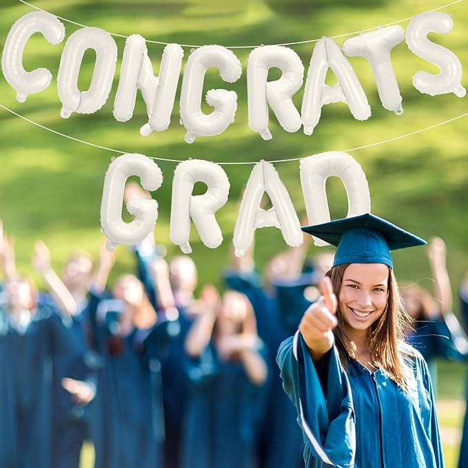 KALOR 16 Inch Cream White Congrats Grad Banner Balloons, Cream White Congrats Grad Letters Sign, Graduation Decorations 2026 for Graduation Party Decorations 2026