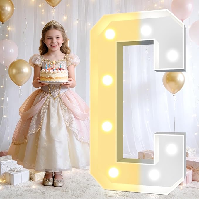 Pooqla 3FT Marquee Light Up Letters, Large Mosaic LED Marquee Letter 3 Feet Birthday Decor, Giant Light Up Letters for Balloons Anniversary Party Decoration, Cool White and Warm White C