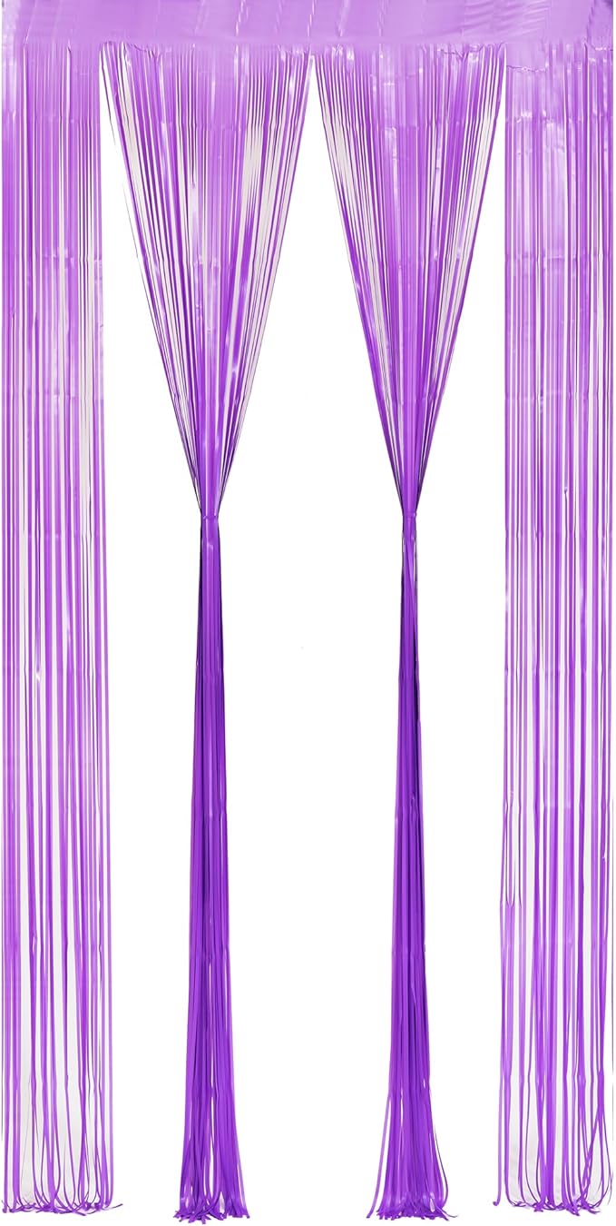 BRAVESHINE Tinsel Photo Backdrop Curtains - 2Pcs 3.2x8.2ft Pastel Purple Fringe Streamer for Easter/Valentines/Hunters/Anniversary/Birthday/Bachelorette/Engagement/Mermaid/Butterfly Party Decorations