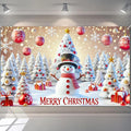 Christmas Banner Snowman Winter Wonderland Xmas Decoration Holiday Party Backdrop Merry Christmas White Tree Gift Red Ornaments Photo Prop Wall Display for Indoor Outdoor 71 X 43 Inches