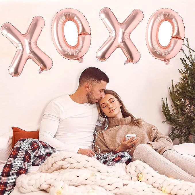 Soochat XOXO Balloons Valentine Letters Mylar Foil Balloons Engagement Valentines Day Wedding Marriage Bridal Shower Birthday Party Decor Photo Props Decorations (Rose Glod)