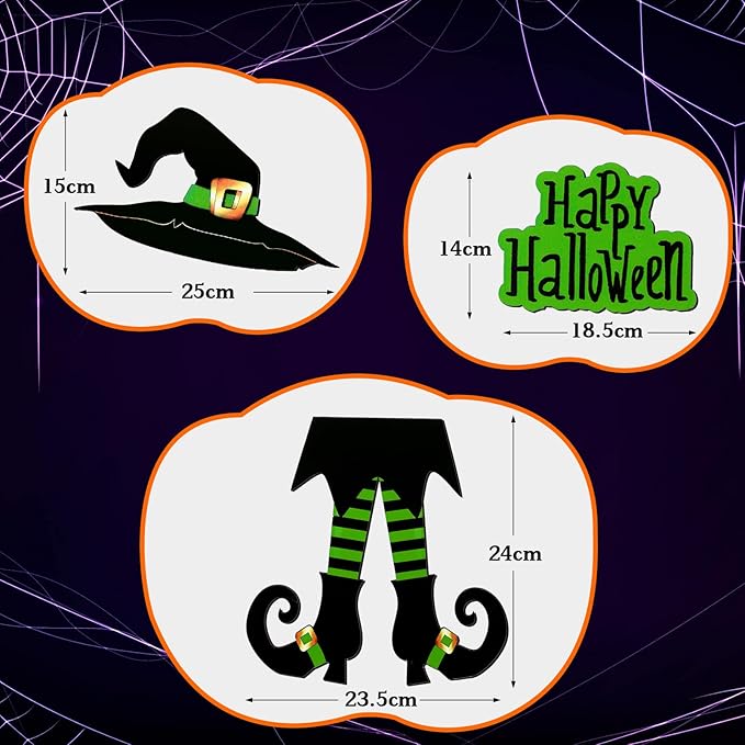 Yerliker Halloween Happy Sign Decoration Witch Legs Hat Hanging Wooden Wall Decor Version Rustic Front Door Hanger Fall Art Ornament for Home Room Indoor Outdoor Holiday Party(Green)
