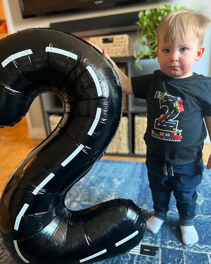 Race Car Number Balloon 40 inch, Black 0 Number Balloons, 10 20 30 40 50 Numbers Balloon Black Race Car Birthday Party Decorations for Boy Men