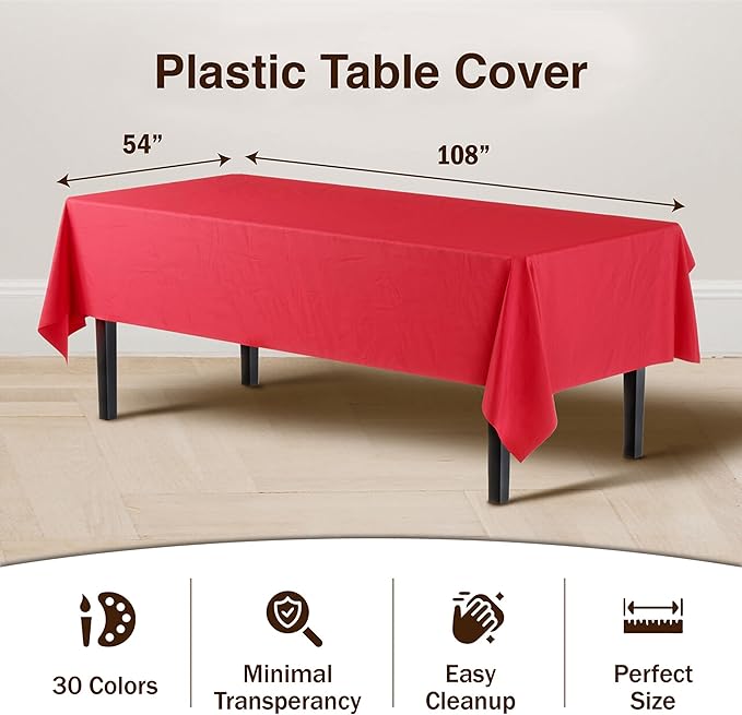 Exquisite 12-Pack Premium Plastic Tablecloth Premium Aqua Blue Table Cover, Pack of 12