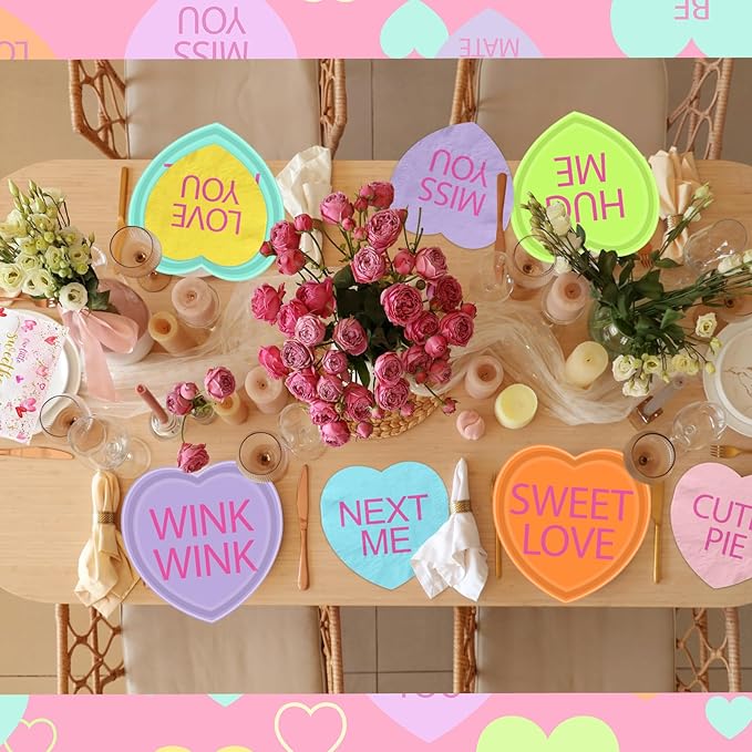 HAKOTI Valentine’s Day Paper Plates Supplies Conversation Heart Tableware,40Pcs Heart Shaped Plates and Napkins