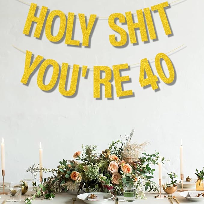 40th Birthday Decorations Women Men Pre-Strung Gold Glitter Birthday Banner Party Decoration Sign Funny Banner 40th Bday Party Supplies banner