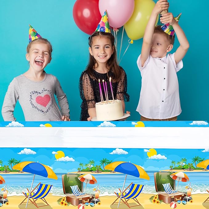 3Pcs Beach Tablecloth for Hawaiian Decorations Plastic Tablecloth Pool Surfboard Party Table Covers for Rectangle Tables Summer Birthday Party Supplies