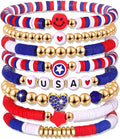 Surfer Heishi Bracelets for Women Stackable Rainbow Vinyl Disc Clay Beaded Stretch Bracelets Elastic Layering Friendship Bracelets Boho Summer Beach Jewelry