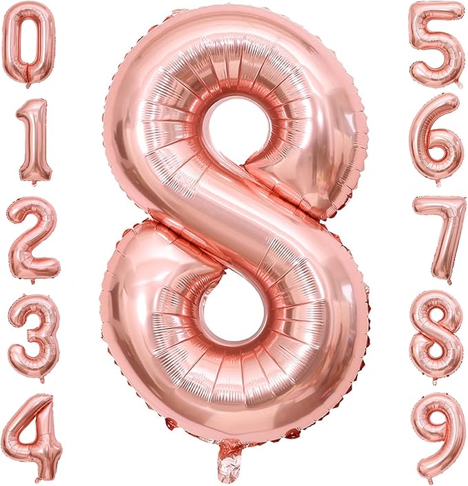 40 Inch Rose Gold Number Balloon 8, Large Number Foil Balloons Mylar for Girl Boy Birthday Party Celebration Decorations Supplies, Digital Balloons for Wedding Anniversary Events Decorations