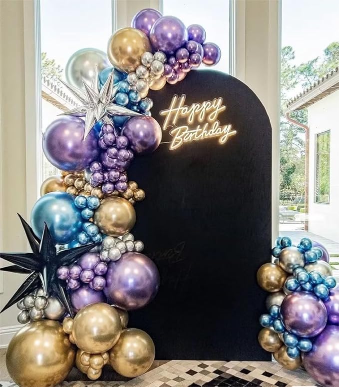 Grey Violet Maca Purple Gold Balloons Garland Arch Kit, 146Pcs Latex Balloons Different Sizes 18 12 10 5 Inch for Party Decoration Birthday Wedding Engagements Anniversary Baby Shower