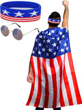 Frienda 250 Year American Flag Costume Cape, Retro 80's USA Sunglasses and Flag Headband for 250th Anniversary 4th of July