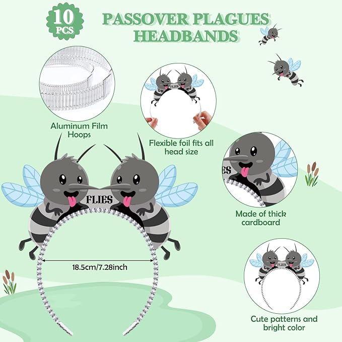 Pajean 20 Pcs Passover Decoration Include 10 Plagues Paper Eyeglasses 10 Plagues Headbands Photo Booth Props for Pesach Seder Family Party Favors Decorations Supply