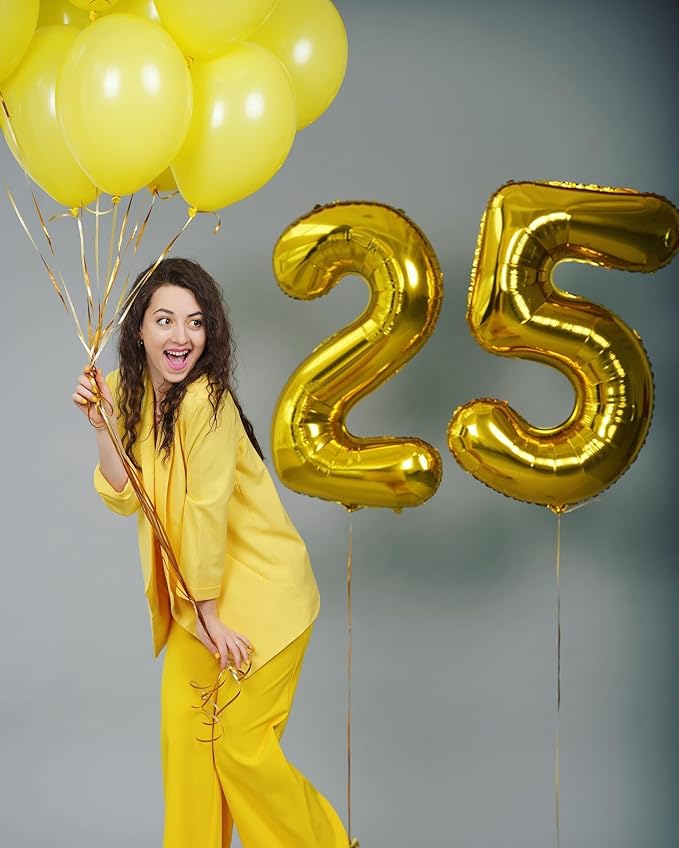 25 Balloon Number, Gold Number 25th Birthday Balloons 40 Inch, 25 or 52 Years Old Gold Birthday Decorations for Men Women, 25th Anniversary Decorations