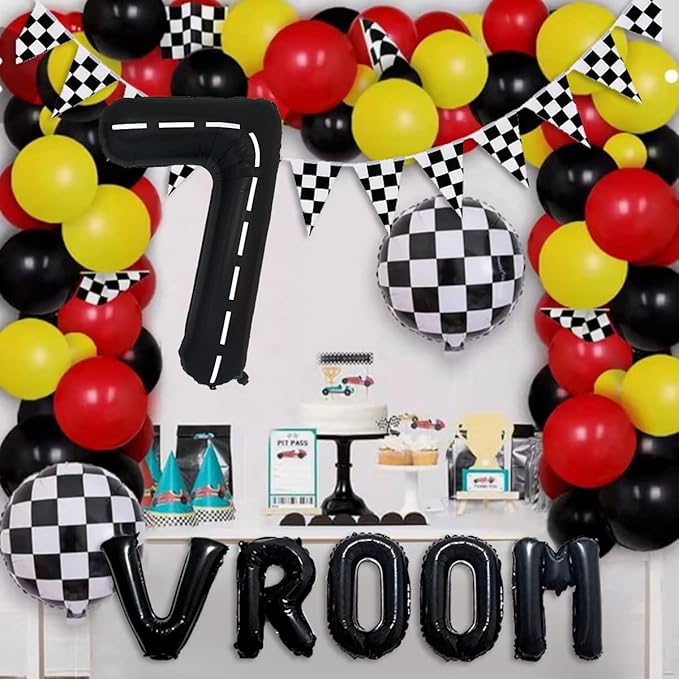 134pcs Race Car Balloon Birthday Party Supplies Decorations for Boys - Racing car Theme Party Supplies Happy Birthday Racecar Number Balloons Garland Kit Birthday Party (Arch, 7)