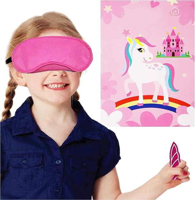 Pin The Horn on The Unicorn Game -Unicorn Party Game for Girls with 21'' x 28'' Poster, Reusable Horn Stickers Party Supplies for Kids Girls Birthday Party Favor Sets