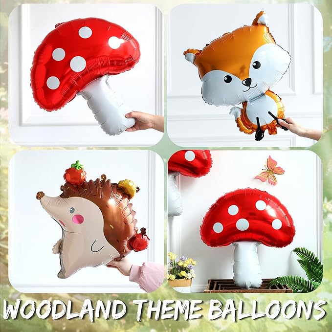 158Pcs Sage Green Pink Gold Woodland Balloon Garland Arch Kit,with Mushroom,Fox,Hedgehog Foil Balloons for Forest Fairy Wild Animal Theme Baby Shower Birthday Spring Garden Tea Party Decorations