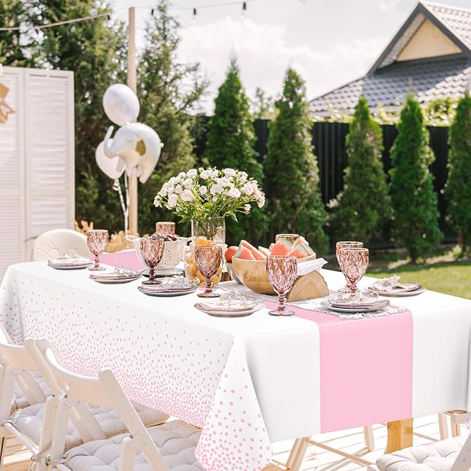 WNINK 2 Pack Pink and Blue Tablecloths, Gender Reveal Disposable Plastic Waterproof Table Cover for Boy or Girl Gender Reveal Party, Baby Shower, Birthday Party Decorations 54" x 108"