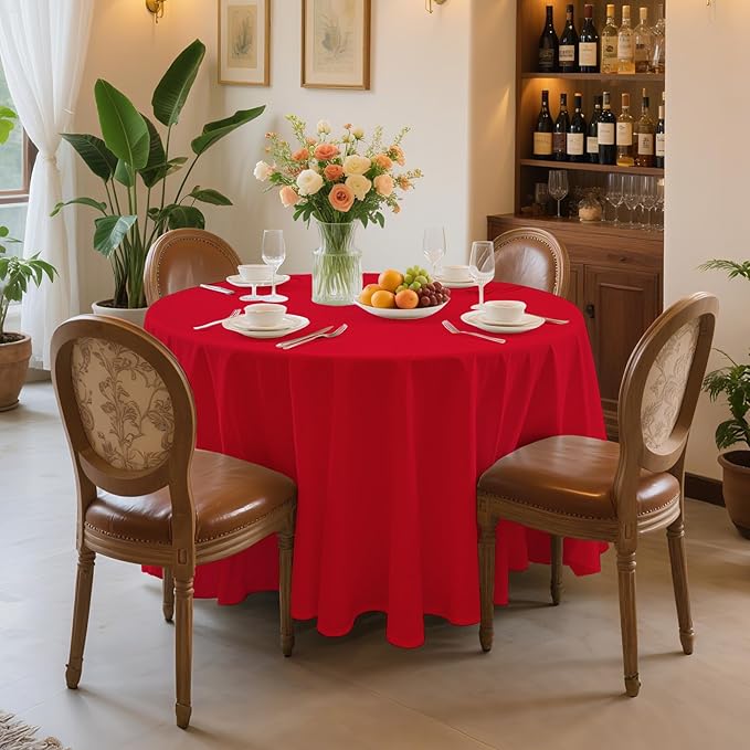 12 Pack Premium Red Plastic Table Cloth -96 Inch Round Tablecloth, Disposable Tablecloth Plastic Table Cover for Parties (12, Red, 96" Round)